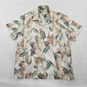 Something Navy Palm Print Tropical Green Hawaiian Oversized Button Up Size S